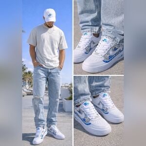 Men’s Custom Nike Air Force 1 '07 – Hand-Painted Blue Wave Design – One of a Kin